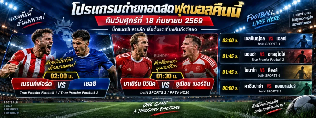 โปรแกรมฟุตบอลคืนนี้